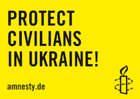 Amnesty Schild Protect Civilians in Ukraine DINA2 Querformat Englisch 500x354